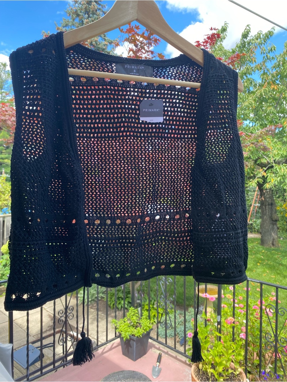 Primark Black Crochet Vest with Tassels